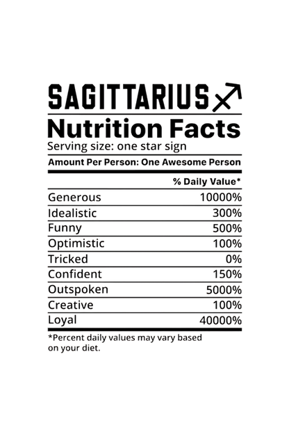 Sagittarius Nutrition Facts Unisex White T-Shirt