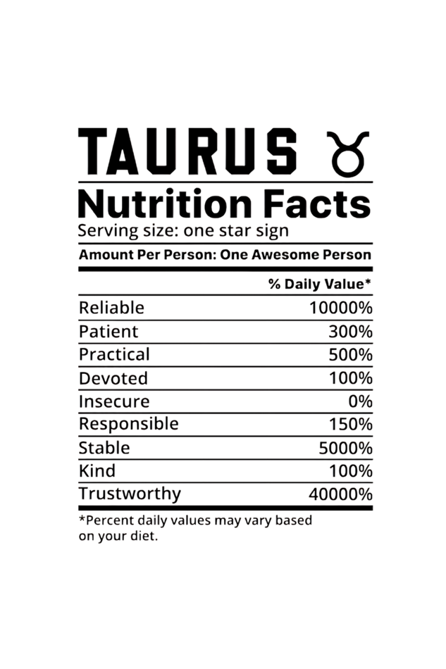 Taurus Nutrition Facts Unisex White T-Shirt