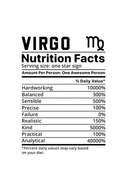 Virgo Nutrition Facts Unisex White T-Shirt