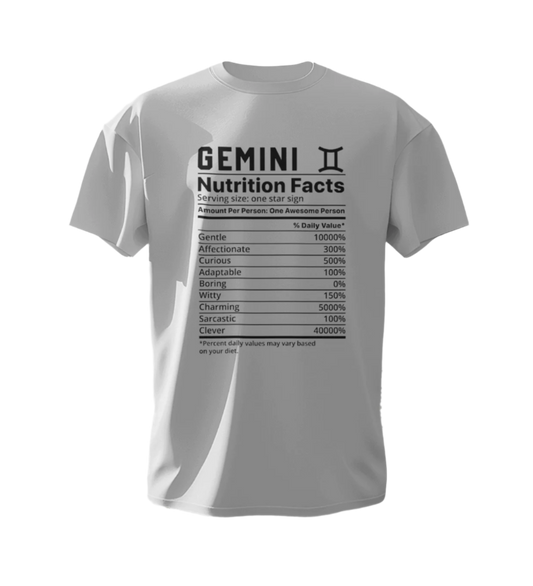 Gemini Nutrition Facts Unisex White T-Shirt